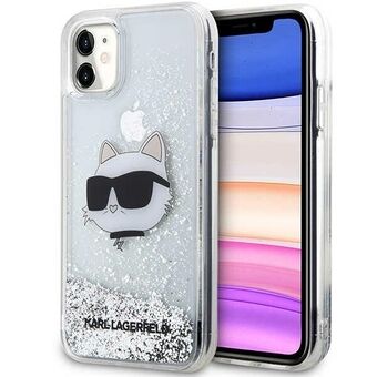 Karl Lagerfeld KLHCN61LNCHCS iPhone 11/ XR zilveren hardcase met glitter en het hoofd van Choupette.