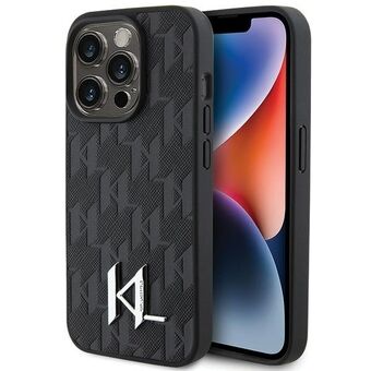 Karl Lagerfeld KLHCP15LPKLPKLK iPhone 15 Pro 6.1" zwart/zwarte harde hoesje van leer Monogram Hot Stamp Metal Logo.