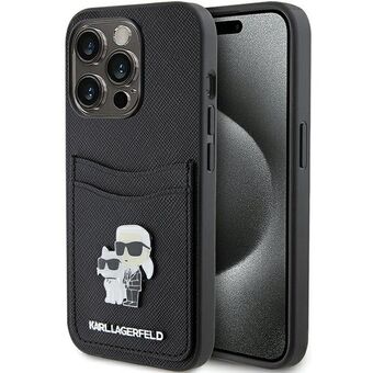 Karl Lagerfeld KLHCP15LSAPKCNPK iPhone 15 Pro 6.1" zwart hoesje Saffiano Cardslot Karl&Choupette Metal Pin