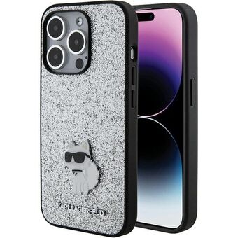 Karl Lagerfeld KLHCP15LGCNPSG iPhone 15 Pro 6.1" zilveren hardcase met vaste glitter Choupette-logo metalen pin.