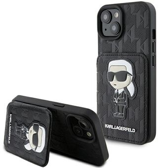 Karl Lagerfeld KLHCP15SSAKKNSCK iPhone 15 / 14 / 13 6.1" zwarte hardcase Saffiano Cardslots en Stand Monogram Ikonik Patch