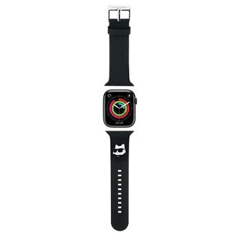 Karl Lagerfeld Pasek KLAWLSLCNK Apple Watch 42/44/45/49mm, zwarte band, 3D rubberen Choupette hoofd.