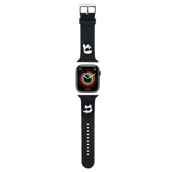 Karl Lagerfeld Pasek KLAWMSLKCNK Apple Watch 38/40/41mm zwart/zwarte band 3D Rubber Karl&Choupette Hoofden