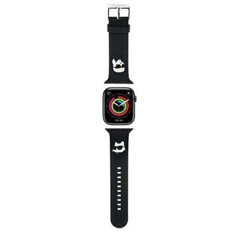 Karl Lagerfeld Pasek KLAWLSLKCNK voor Apple Watch 42/44/45/49mm zwart bandje 3D Rubber Karl & Choupette Hoofden