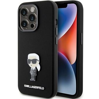 Karl Lagerfeld KLHCP15LSMHKNPK iPhone 15 Pro 6.1" zwart Silicone Ikonik Metalen Pin