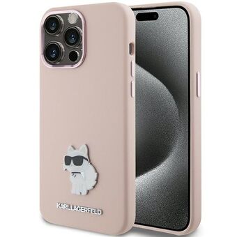 Karl Lagerfeld KLHCP15LSMHCNPP iPhone 15 Pro 6.1" roze/roze silicone Choupette metalen pin.