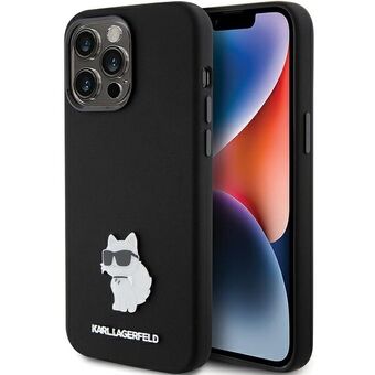 Karl Lagerfeld KLHCP15XSMHCNPK iPhone 15 Pro Max 6.7" zwart/zwart silicone Choupette metalen pin