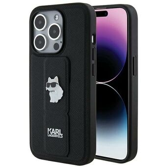 Karl Lagerfeld KLHCP14LGSACHPK iPhone 14 Pro 6.1" zwarte hardcase Gripstand Saffiano Choupette Pins