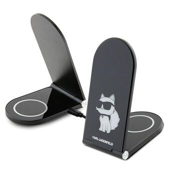 Karl Lagerfeld opvouwbare inductieve 2-in-1 lader KLDCRFALCHNK 15W zwart/black Choupette MagSafe