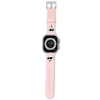 Karl Lagerfeld Pasek KLAWMSLKCNP Apple Watch 38/40/41mm roze/roze bandje 3D Rubber Karl&Choupette Hoofden