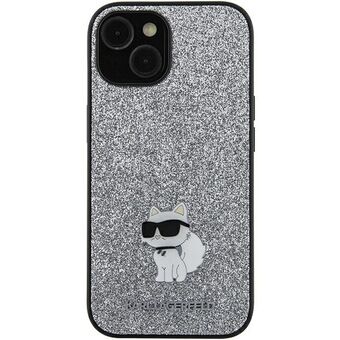 Karl Lagerfeld KLHCSA55GCNPSG A55 A556, zilveren hardcase met vast glitter Choupette-logo en metalen pin.