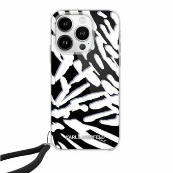 Karl Lagerfeld KLHCP15LHZBPKCCK iPhone 15 Pro 6.1" zwart hardcase met IML Zebra-patroon en koord.