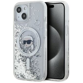 Karl Lagerfeld KLHMP15SLGKISGH iPhone 15 / 14 / 13 6.1" hardcase transparante Liquid Glitter Karl Head Magsafe