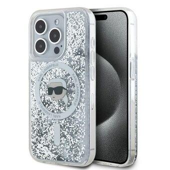 Karl Lagerfeld KLHMP15XLGKISGH iPhone 15 Pro Max 6.7" hardcase doorzichtig Liquid Glitter met Karl Lagerfeld\'s hoofd en Magsafe