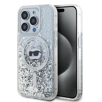 Karl Lagerfeld KLHMP15XLGCHSGH iPhone 15 Pro Max 6.7" hardcase doorzichtig Liquid Glitter met Choupette Hoofd en Magsafe.