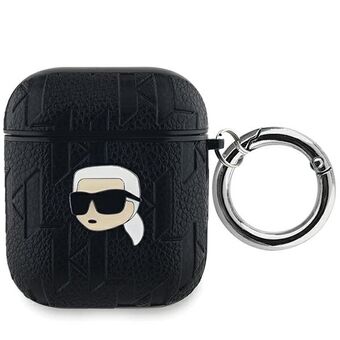 Karl Lagerfeld KLA2PGKIPK AirPods 1/2 hoesje czarny/zwart met monogram van het hoofd van Karl.