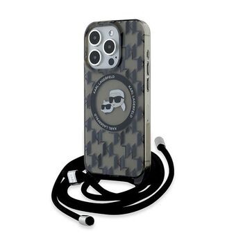 Karl Lagerfeld KLHMP15LHCKCKLCK iPhone 15 Pro 6.1" zwart hardcase IML Crossbody Monogram Karl & Choupette Head MagSafe