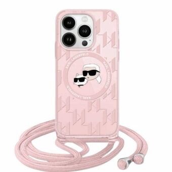 Karl Lagerfeld KLHMP15SHCKCKLCP iPhone 15 / 14 / 13 6.1" roze/pink hardcase IML Crossbody Monogram Karl & Choupette Head MagSafe