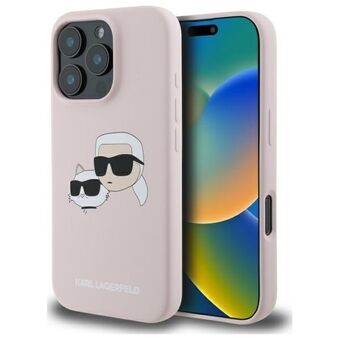 Karl Lagerfeld KLHMP16LSKCHPPLP iPhone 16 Pro 6.3" roze/roze harde siliconen hoesje Met Dubbele Hoofden Print MagSafe