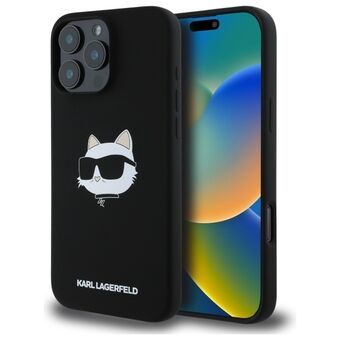 Karl Lagerfeld KLHMP16LSCHPPLK iPhone 16 Pro 6.3" zwart/zwarte hardcase Silicone Choupette Head Print MagSafe