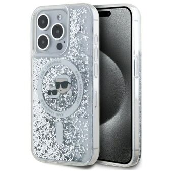 Karl Lagerfeld KLHMP15LLGKCSGH iPhone 15 Pro 6.1" harde hoes transparant Liquid Glitter Karl&Choupette Hoofd Magsafe