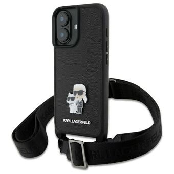 Karl Lagerfeld KLHCP16SSAKCPBK iPhone 16 6,1" zwart/czwarte hardcase Saffiano Karl&Choupette Metaal Pin CBDY Strap