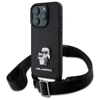 Karl Lagerfeld KLHCP16LSAKCPBK iPhone 16 Pro 6.3" zwart/black hardcase Saffiano Karl&Choupette Metalen Pin CBDY Strap