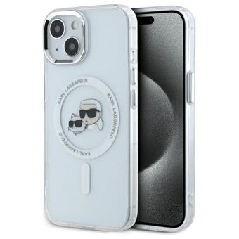 Karl Lagerfeld KLHMP15SHLSKCH iPhone 15 6.1" wit/white hardcase IML Metaal Karl&Choupette Hoofd MagSafe