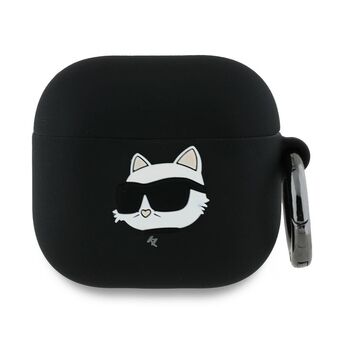 Karl Lagerfeld KLA4RUNCHK AirPods 4 hoesje zwart/siliconen Choupette Hoofd 3D