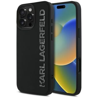 Etui Karl Lagerfeld HC 3D Rubber Uitgerekte Glitter voor iPhone 16 Pro zwart