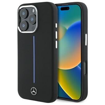 Mercedes MEHMP16L23SUMBK iPhone 16 Pro 6,3" zwart/black harde hoes Silicone Blue Stripe MagSafe