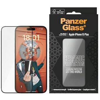 PanzerGlass Keramische Bescherming iPhone 15 Plus 6.7" Ultra-Brede-Fit Schermbeveiliging Eenvoudige Aligner Inbegrepen 2839