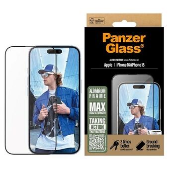 PanzerGlass Schermbeschermer Aluminium Frame iPhone 16 / 15 6.1" Ultra-Wide Fit 2849