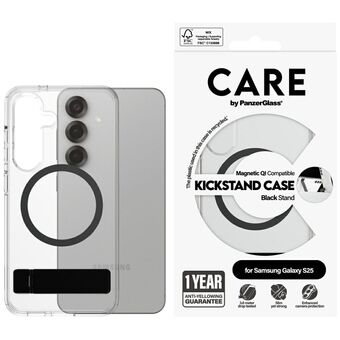 Etui CARE by PanzerGlass Function Black Kickstand & QI voor Samsung Galaxy S25 doorzichtig