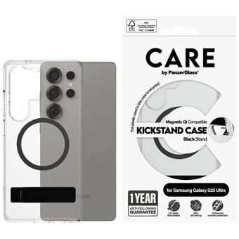 Etui CARE by PanzerGlass Feature Zwart Kickstand & QI voor Samsung Galaxy S25 Ultra transparant