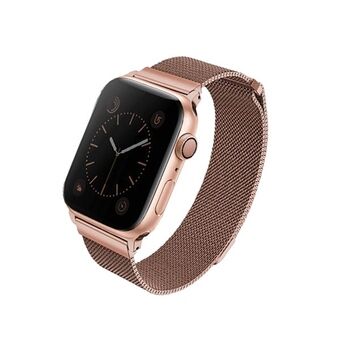 UNIQ band Dante voor Apple Watch Series 1/2/3/4/5/6/7/8/9/SE/SE2 in 38/40/41mm, roestvrij staal, rose goud.