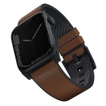 UNIQ riem Straden voor Apple Watch Serie 1/2/3/4/5/6/7/8/9/SE/SE2/Ultra/Ultra 2 42/44/45/49mm. Leren hybride bandje bruin