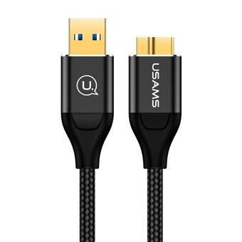 USAMS Gevlochten Kabel U19 USB 3.0 micro USB B naar externe harde schijf 2m zwart/black SJ273USB01 (US-SJ273)