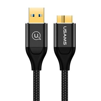 USAMS Gevlochten Kabel U19 USB 3.0 micro USB B naar externe schijf 1m zwart/black SJ272USB01 (US-SJ272)