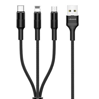 USAMS-kabel gevlochten U5 3-in-1 1,5m 2A zwart (lightning/microUSB/USB-C) SJ2193IN101 (US-SJ219)