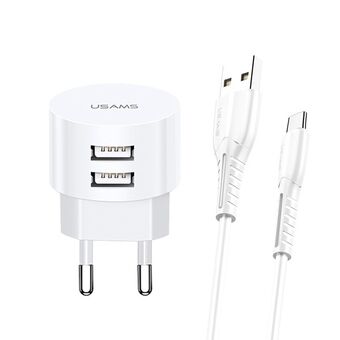 USAMS oplader met 2 USB-poorten T20 2,1A microUSB wit/ronde witte snellading XTXLOGT18MC05.