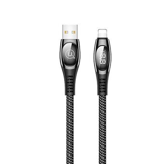 USAMS Gevlochten Kabel U36 lightning 1,2m 2A Snelladen LED zwart/black SJ368USB01 (US-SJ368)