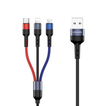 USAMS Kabel gevlochten U26 3-in-1 0.35m 2A Snelladen (lightning/microUSB/USB-C) SJ410USB01 (US-SJ410)