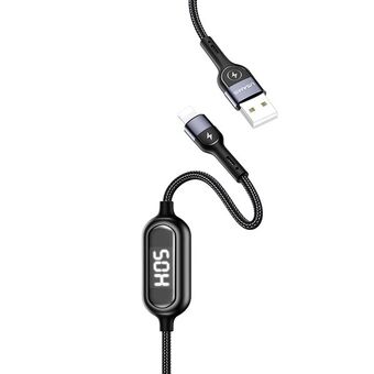 USAMS U48 lightning 1,2m 2A snellaad LED kabel zwart/zwart SJ423USB01 (US-SJ423)