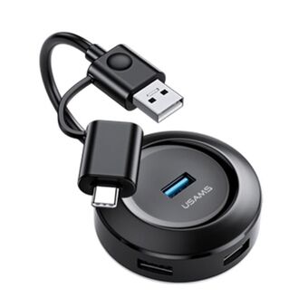 USAMS Adapter HUB 4xUSB met USB 3.0 + USB-C 3.0 laptop/tablet/computer zwart/black SJ416HUB01 (US-SJ416)