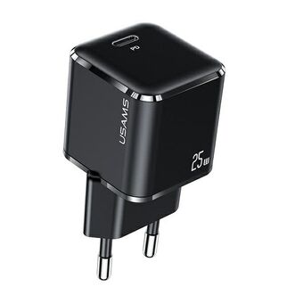 USAMS-bestuur. netwerk. 1xUSB-C T42 mini 25W (alleen kop) Super SI 5V-3A PD3.0 Snel opladen zwart/zwart CC140TC01 (US-CC140)