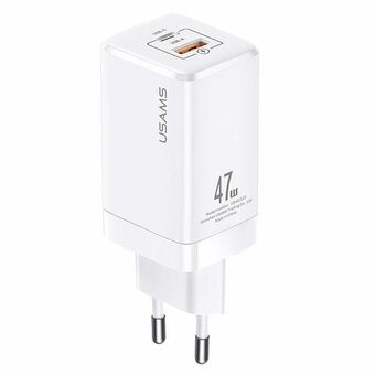 USAMS-bestuur. netwerk. T41 USB-C + USB GaN 47W PD + QC (alleen kop) Snel opladen wit/wit CC137TC02 (US-CC137)