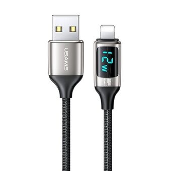 USAMS U78 bliksem 1,2m LED-kabel 2,4A Snel opladen zilver zwart SJ543USB02 (US-SJ543)