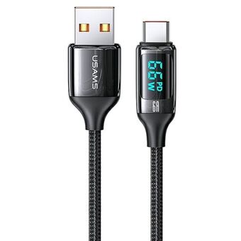 USAMS U78 USB-C 1,2 m LED 6A snellaadkabel gevlochten zwart / zwart SJ544USB01 (US-SJ544)