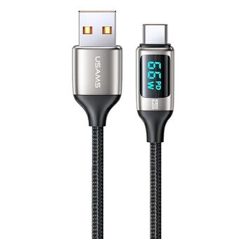 USAMS Kabel gevlochten U78 USB-C 1,2m LED 6A Snelladen wit/wit SJ544USB02 (US-SJ544)